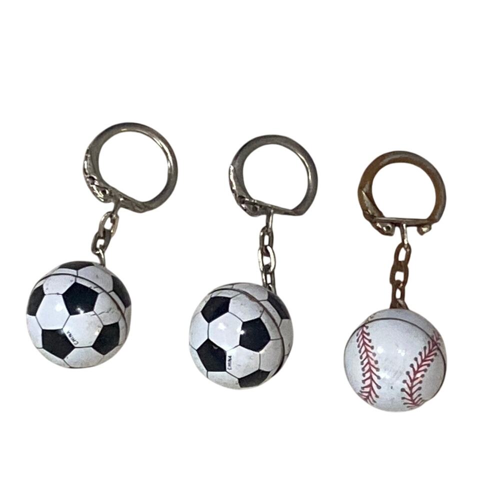 Vintage Tin Litho Sports Keychain Lot 70s 80s Metal Soccer Baseball Novelty